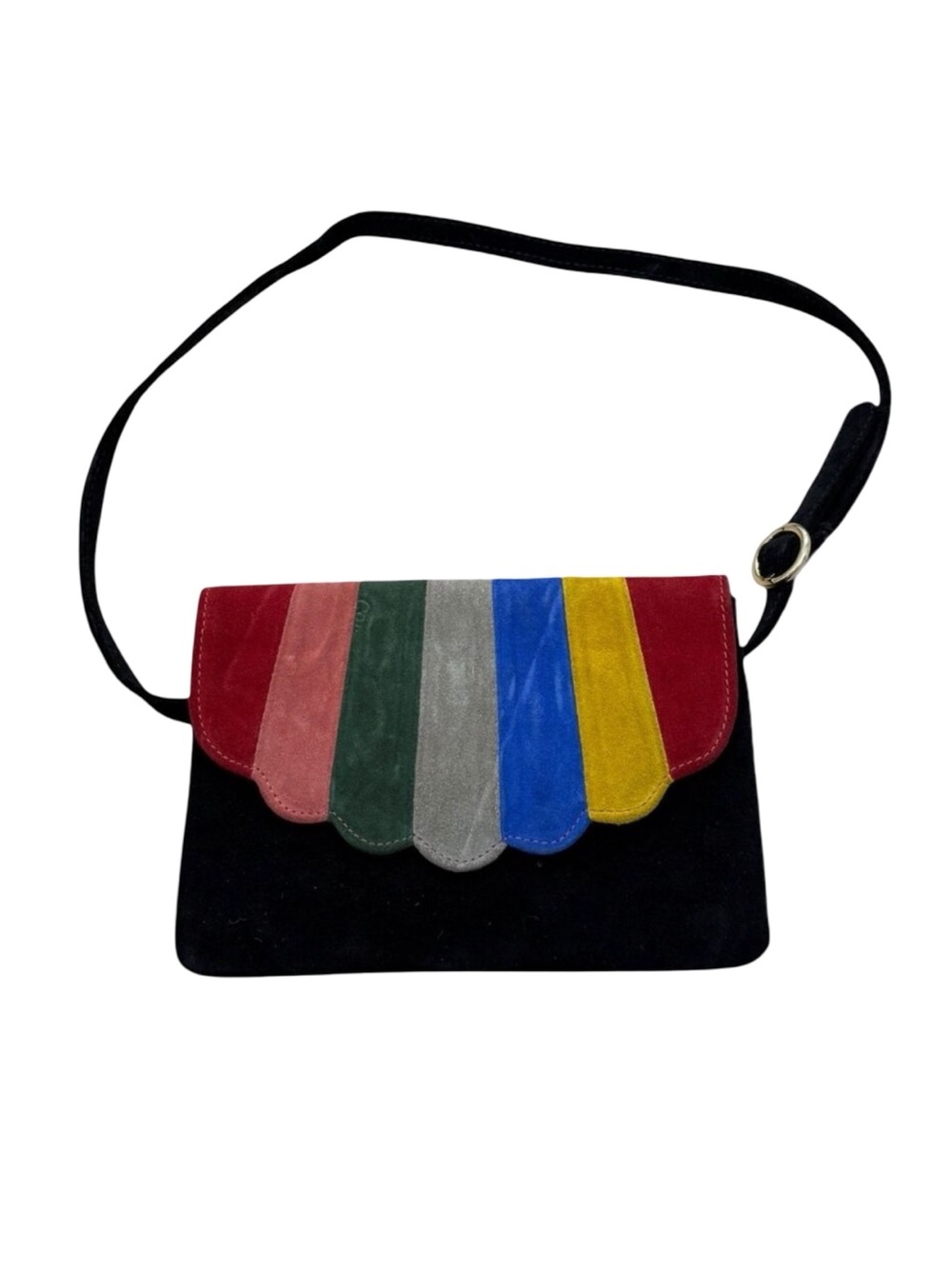 Women’s CAB Black Suede Shoulder Purse Multicolor Flap